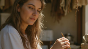 a woman working in an atelier